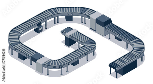 Isometric conveyor belt system for industrial automation and manufacturing process