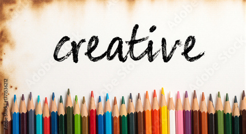 Colorful Pencils and Artistic Typography on Aged Canvas