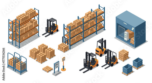 Efficient warehouse logistics with isometric forklifts and pallet stacking systems