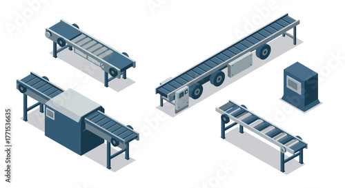 Isometric conveyor systems set with industrial machinery
