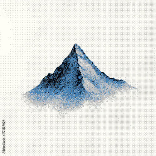 A stylized mountain peak rendered in shades of blue with a soft gradient.