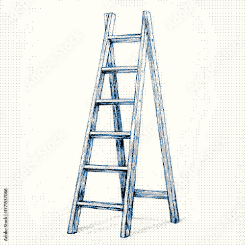 Blue wooden ladder against a textured background emphasizing simplicity and functionality