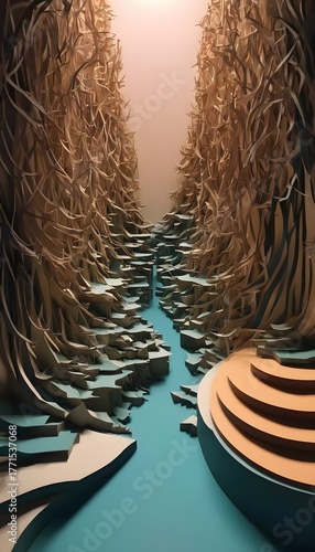 Winter Forest Landscape with Snowy Path