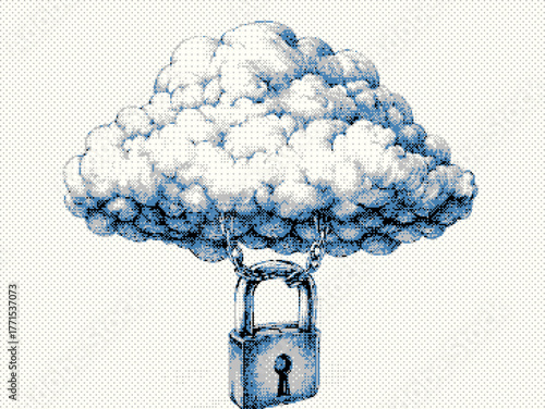 A secure lock suspended beneath a cloud symbolizing data protection and privacy