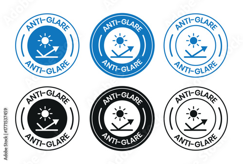 Anti-Glare Circle Logo – Vector Design for Product Label, Information Sticker, Screen Protection Badge, Anti-Glare sign, logo, badge, icon, sticker, label, emblem, stamp, symbol, black, line