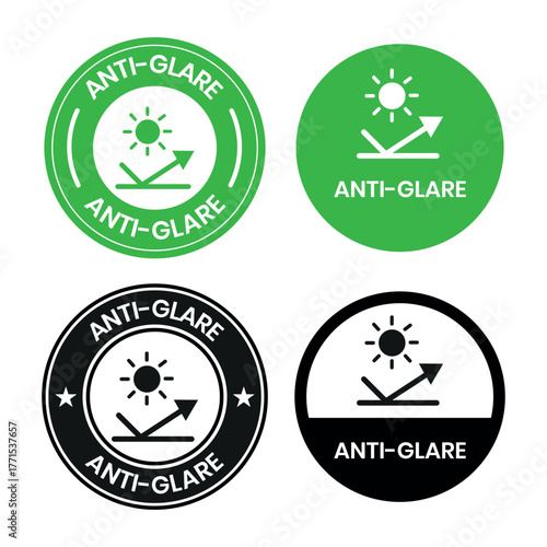 Anti-Glare Circle Logo – Vector Design for Product Label, Information Sticker, Screen Protection Badge, Anti-Glare sign, logo, badge, icon, sticker, label, emblem, stamp, symbol, black, line