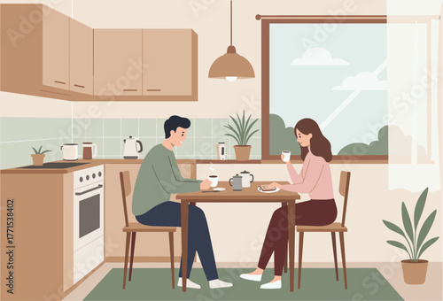 Morning coffee moment cozy kitchen lifestyle bright environment intimate viewpoint