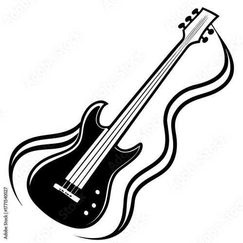 Dynamic electric guitar icon with flowing musical elements