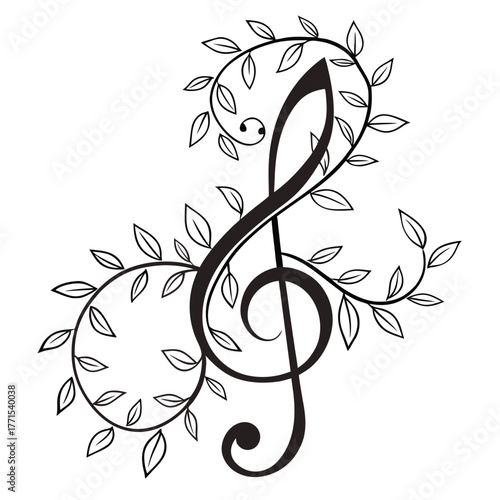 Elegant treble clef intertwined with delicate leafy vines