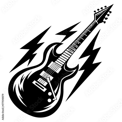 Electric guitar with lightning bolts symbolizing power and rock music