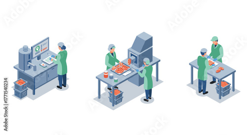 Isometric food processing scenes: quality control and production efficiency