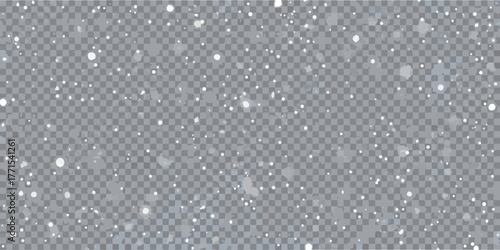 Realistic falling snow overlay with transparent background for winter design projects