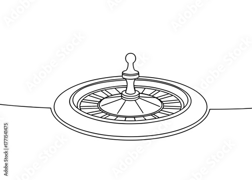Outline drawing of a roulette wheel with a spinning ball  