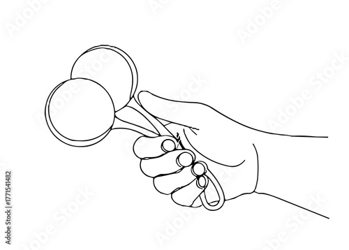Hand holding a pair of musical maracas in a minimalist style  