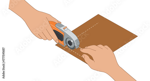 Cutting craft paper with rotary cutter in flat style - diy projects and crafting