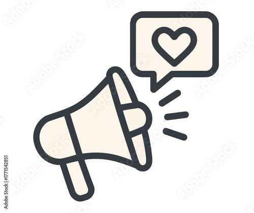 Megaphone with Heart Icon – Love Announcement and Social Media Vector