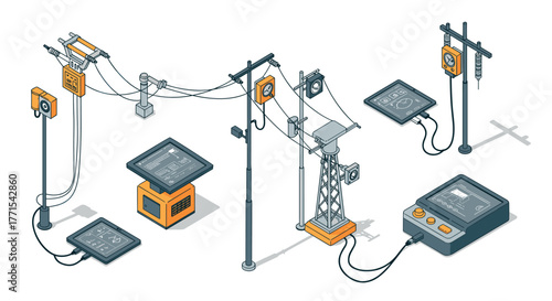 Isometric smart technology and power grid connections in urban infrastructure