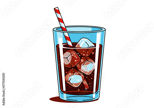 Iced Drink in Glass Cup with Straw Refreshing Beverage Illustration