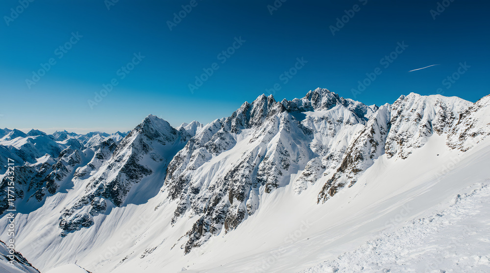 Fototapeta premium Snow-Covered Mountain Landscape Under Blue Sky