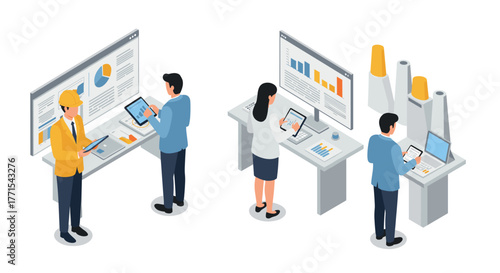 Isometric teamwork and data analysis in a collaborative office environment