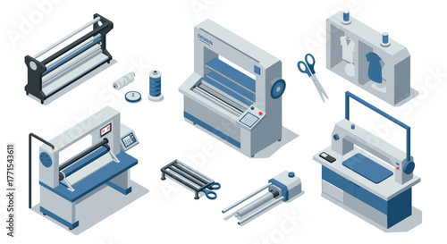 Isometric sewing machines and equipment set for tailoring and textile design