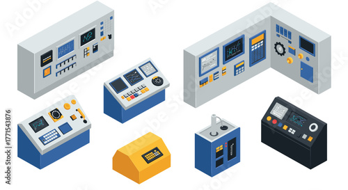 Isometric control panels and industrial interfaces for modern automation