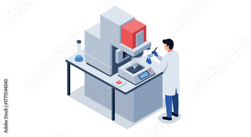 Scientist operating advanced laboratory equipment in modern research facility