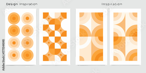 Modern geometric abstract art with orange and white circles and arcs for design inspiration