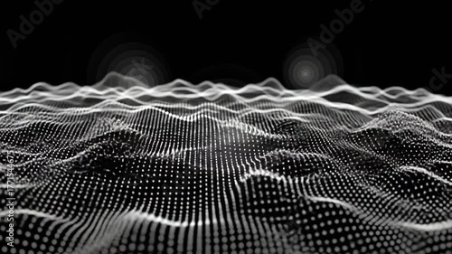 Abstract representation of digital waves in a dark environment, creating a dynamic visual effect