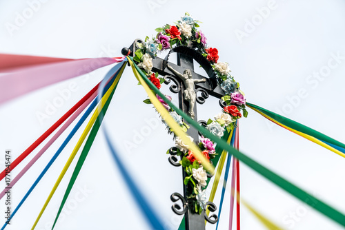 Wallpaper Mural Catholic cross decorated with ribbons and flowers, Poland Torontodigital.ca