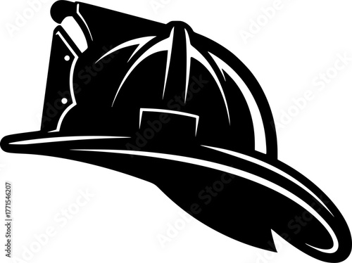 Firefighter Helmet Silhouette – Black Vector Illustration, Fireman Hat, Protective Headgear, Safety Equipment, Rescue, Emergency Service, Fire Department, Hero, Clipart, Editable Vector Design.