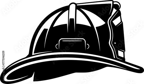 Firefighter Helmet Silhouette – Black Vector Illustration, Fireman Hat, Protective Headgear, Safety Equipment, Rescue, Emergency Service, Fire Department, Hero, Clipart, Editable Vector Design.