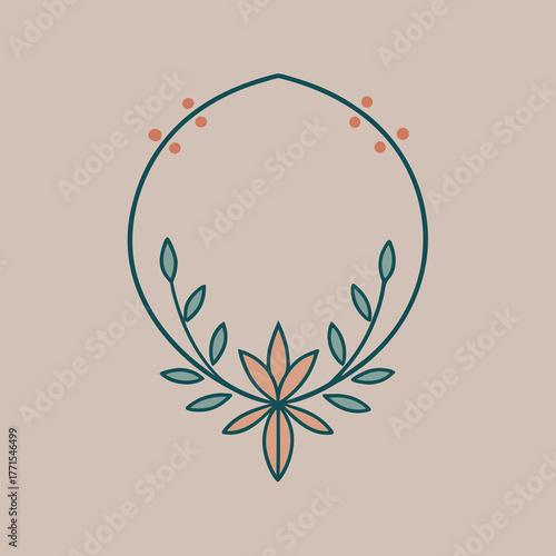 Minimal hand drawn necklace logo with delicate floral frame for branding and design