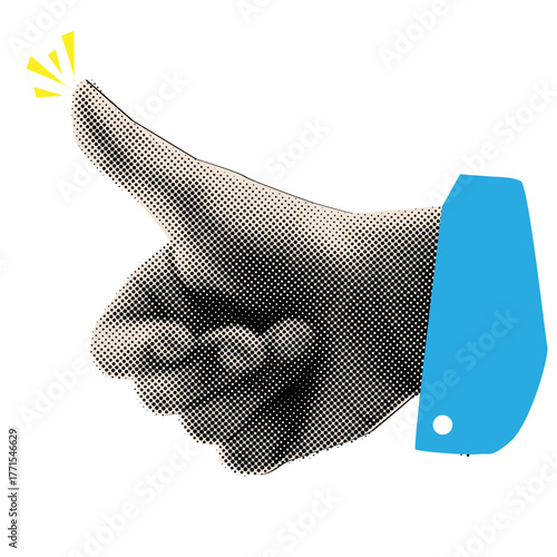 Male hand showing thumbs up with halftone texture,modern halftone collage cut out element