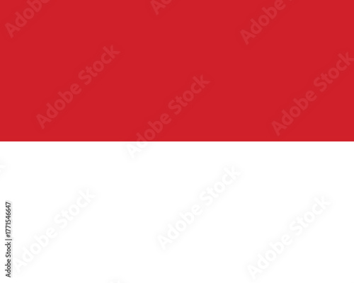 The national flag of Monaco features two equal horizontal bands of red (top) and white (bottom). Adopted in 1881, it represents the traditional heraldic colors of the Grimaldi family. The design is si