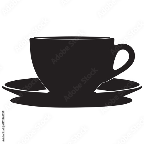 Black silhouette of a coffee cup and saucer