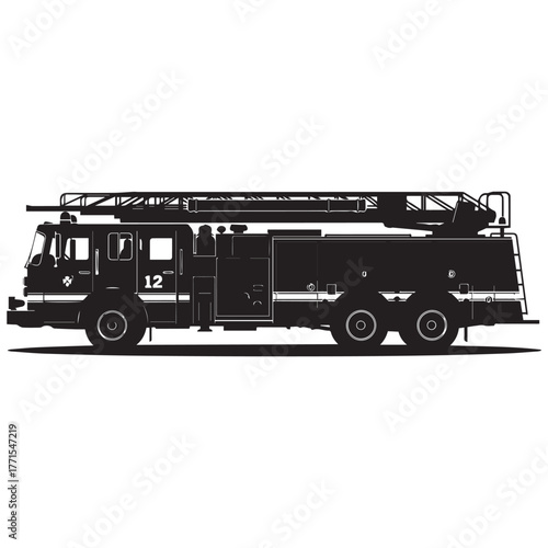 Silhouette of a classic fire engine with ladders