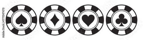 Poker chips color icons vector set. Playing poker concept. Isolated Casino poker chip logo.