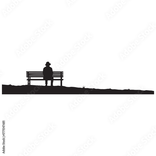 Solitary figure on a park bench overlooking a vast expanse