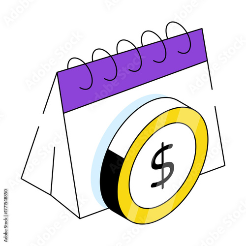 Icon of money with calendar, flat design of payment day