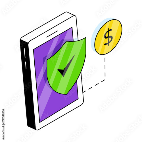 A premium download icon of mobile financial security 