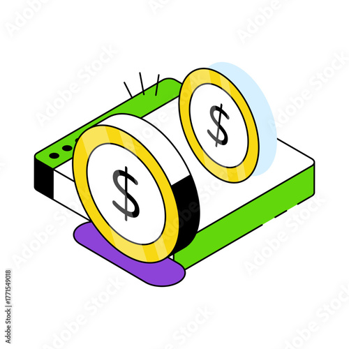 Dollar with webpage, icon of deposit money online 