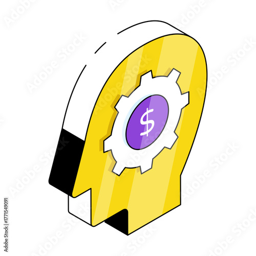 Avatar with gear and money, flat design icon of financial manager