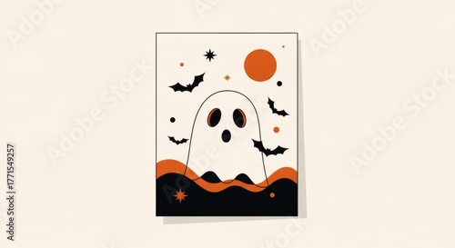 Aesthetic Halloween design with a floating ghost silhouette