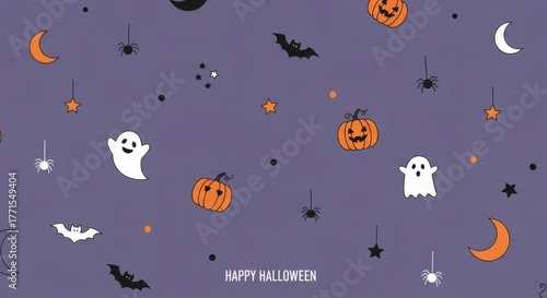 Orange and black flying birds and bats in the night sky with spooky pumpkin silhouettes for a Halloween design pattern