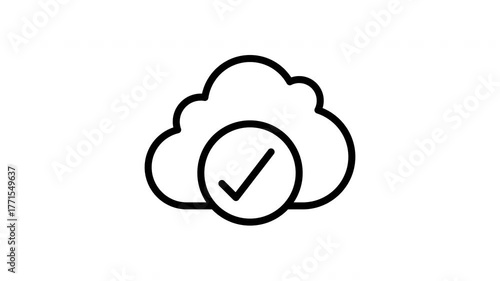 Cloud checkmark for web, technology, approval, cloud computing concepts. Represents success, verification, and digital validation.