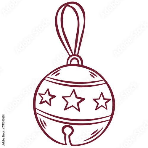 Red toy ball hand drawn illustration, whimsical vector ball. Decoration for holiday cards, banners, posters, web. Vector illustration