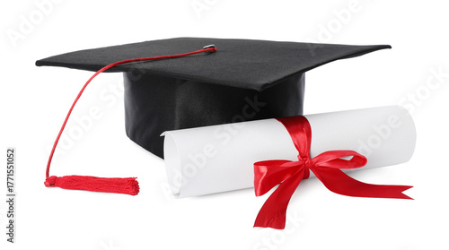 Wallpaper Mural Graduation cap and diploma isolated on white Torontodigital.ca