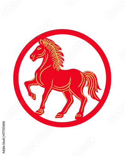 Fire Horse Zodiac Vector Isolated on Transparent Background – Chinese Paper-Cut Style Symbol for Lunar New Year 2026