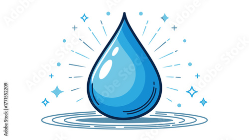A blue water droplet icon shining with sparkling elements